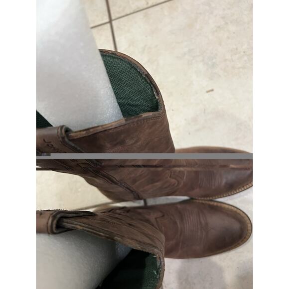 John Deere Men’s Brown Leather Cowboy Boots Oil Resistant Sz 7.5 As Is Western main image 9